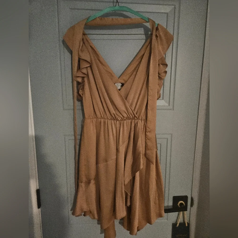 Express Tan Ruffled Wrap Sundress - Picture 1 of 2